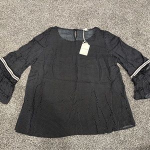 NWT Hem & Thread Women's Black Polka Dot Blouse size L